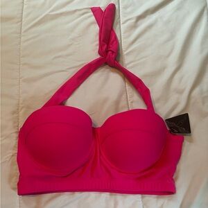 Cherry cat pink retro bikini top size L NWT